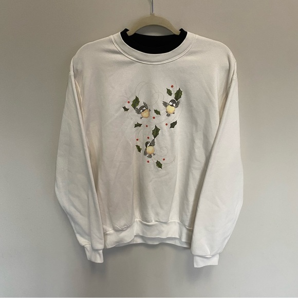 Vintage 90s Streetwear Top Stitch Morning Sun Christmas Birds Grandma Sweatshirt - Picture 2 of 8